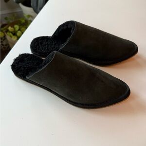 Free People Sheepskin Black Suede Slippers